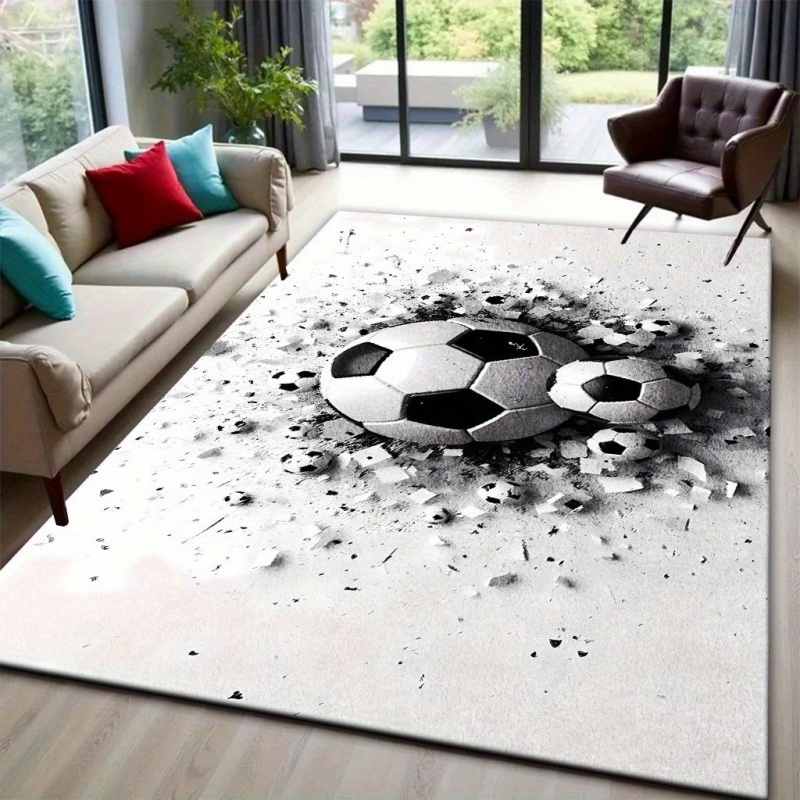 Commercial Printing Machine - Fußball-Teppich mit Bruchmuster, Großflächiger Schwarz-Weißer Fußball-Bodenteppich,