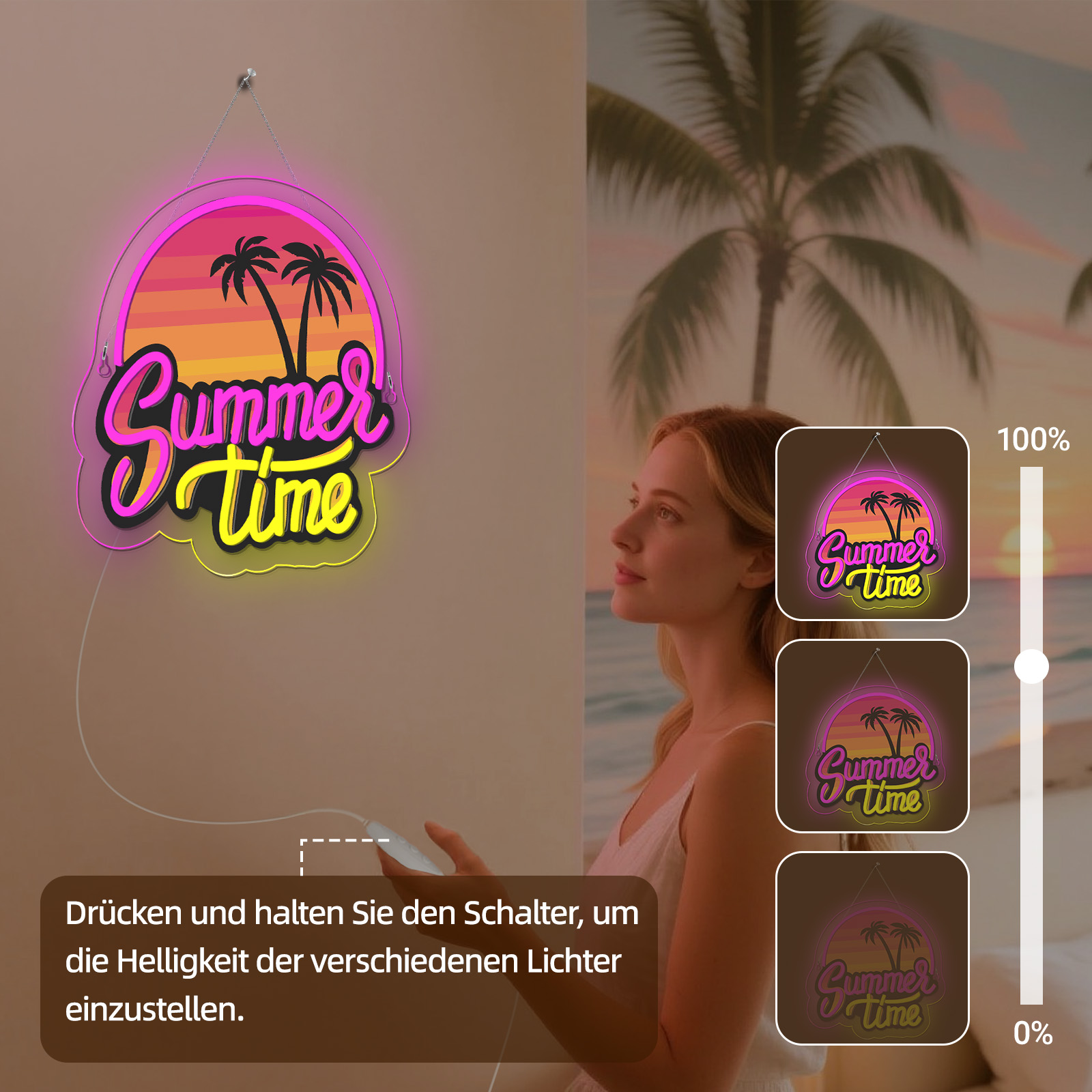 Commercial Uv Printing - Sommerzeit-Neonschild, UV-Druck, süße Sommer-Themen-Dekoration, Neon-LED-Schilder für
